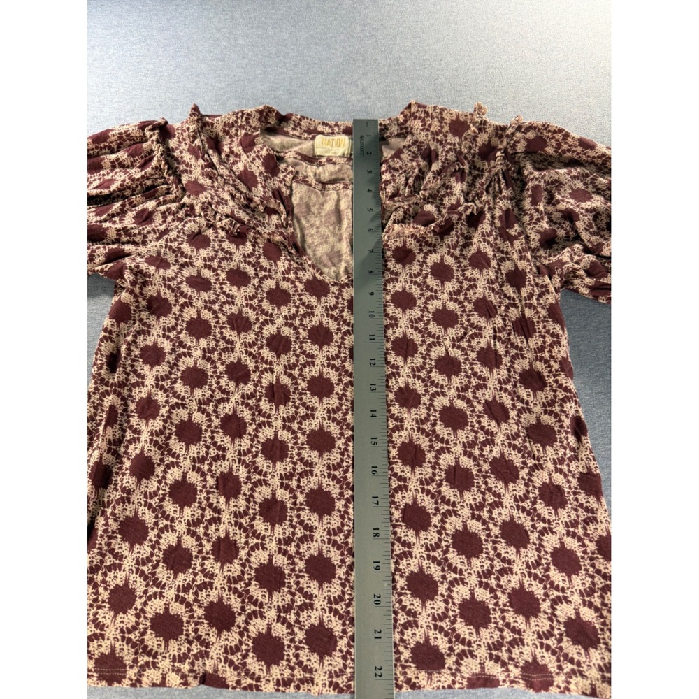 Nation Ltd Judith Top Burgundy Pima Cotton Ruffle Puff Sleeve Blouse Size M - Picture 6 of 7